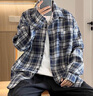 百鵲亭（BAIQUETING）秋冬季格子襯衫男套裝潮流痞帥穿搭襯衣休閑外套三件套搭配牛仔褲 襯衫藍+長(cháng)白T+牛仔褲藍【三件套】 XL 曬單實(shí)拍圖