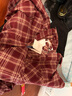 歌莉婭 秋季新品  假兩件格子長(zhǎng)袖上衣  1E8J3I16A 51C酒紅色織 S 曬單實(shí)拍圖