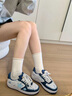 VOIT【皮面】絲綢增高厚底板鞋女鞋子男秋冬潮流百搭星星鞋小白鞋情侶 白/海洋藍 24.5 39 曬單實拍圖
