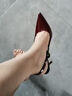 沐霓 紅色高跟鞋 2025秋季尖頭細跟女士氣質(zhì)性感婚鞋職業(yè)女性單鞋 一字帶漆皮包頭高跟鞋 36 曬單實(shí)拍圖