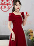 妙妙禧敬酒服新娘2025新款紅色回門(mén)服訂婚衣服女禮服裙結婚當天便裝顯瘦 紅色 M 曬單實(shí)拍圖