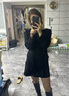 Olrain歐芮兒時(shí)尚套裝秋季女裝一字領(lǐng)不規則兩件套干練通勤 黑色 L 曬單實(shí)拍圖
