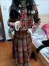 DAVEY MODE秋季穿搭女套裝格紋毛絨長袖拼接短外套+高腰長款半身裙套裝女 紅色半身裙 M 建議95-110 曬單實拍圖