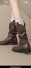 達芙妮美拉德堆堆靴女2025秋季新款厚底褶皺棕色短靴子西部中筒靴馬丁靴 棕色 38 曬單實(shí)拍圖