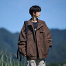 Shelley Jones美式復(fù)古外套男士秋季新款寬松潮流pu皮高級(jí)感痞帥機(jī)車夾克上衣服 咖啡色 XL [建議125-135斤] 曬單實(shí)拍圖