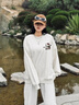 魯雅爾 Kitty貓紐扣連帽衛衣女秋季新款美式重磅長(cháng)袖上衣寬松情侶外套潮 花灰色 常規款 L 曬單實(shí)拍圖