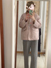 森馬棉服女冬季中長(cháng)款輕薄寬松拼接燈芯絨翻領(lǐng)插肩袖菱格時(shí)尚棉衣 橡皮粉61214 XL 曬單實(shí)拍圖