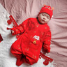G.DUCKKIDS滿月寶寶衣服純棉男女新生兒連體衣紅百天嬰兒衣服秋冬喜慶春秋款 紅單層神龍帶福--含帽+襪 春秋款 66cm 曬單實拍圖