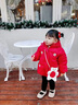 G.DUCKKIDS小黃鴨童裝女童棉服冬季新款加厚保暖女寶寶棉襖冬裝新年拜年服女 紅色【含包包】 100 尺碼2~3歲【90-100cm】cm 曬單實(shí)拍圖