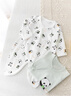 貝瑞加（Babyprints）嬰兒連體衣2件裝新生寶寶蝴蝶衣長(cháng)袖護肚連身衣滿(mǎn)月服 綠熊貓59 曬單實(shí)拍圖
