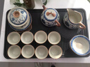 HnSeFe高檔青花汝窯功夫茶具套裝輕奢家用一套高端茶壺茶杯禮盒2025新款 觀(guān)云茶盤(pán)+米黃繁花石瓢壺12頭 曬單實(shí)拍圖