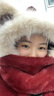 眾妃可愛(ài)小熊拼色毛絨帽子圍巾手套一體女加絨加厚騎車(chē)護耳保暖雷鋒帽 紅色 曬單實(shí)拍圖