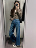 淘稚氣不貼腿微喇牛仔褲女款2025新款高腰寬松秋季彈力顯瘦喇叭褲子 深藍(lán)色-長褲(TZQ2581541) L (推薦109-120斤) 曬單實(shí)拍圖