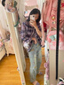 衣然呈品牛仔褲女秋季新款美式高街潮牌寬松高腰卡通立體刺繡闊腿長(cháng)褲子女 淺藍色 XL 【建議125-140斤】 曬單實(shí)拍圖