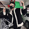 POUM男裝港風(fēng)痞帥夾克男衣服春秋季oversize潮牌開衫休閑針織上衣外套 HMFS-W01黑色 XL 【建議120-140斤】 曬單實(shí)拍圖