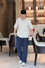 KOOSHI奢品男士夏薄款休閑褲子直筒寬松運動(dòng)褲新款棉麻透氣男褲闊腿亞麻 藏青色 L (115-130)斤 曬單實(shí)拍圖