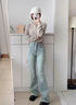 Khwfjas一線品牌牛仔褲女2025夏季薄款高腰顯瘦百搭直筒微喇褲子女 淺藍(lán)（九分） L 【體重:105-115斤】 曬單實拍圖
