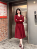 熙世界（sllsky）浪漫復(fù)古連衣裙女秋冬公主裙法式赫本生日禮裙子高級(jí)感本命年女裝 復(fù)古紅 L 曬單實(shí)拍圖