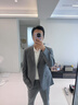報喜鳥西服套裝男裝秋季款男士時尚正裝羊毛西服外套西裝西褲微絨套裝男 火山灰麥穗紋嵌橘色格紋-平駁 48 A(175/96) /請備注腰圍或褲子 曬單實拍圖