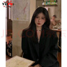 YOMC黑色西裝外套女2025新款春秋百搭小個(gè)子今年流行感炸街休閑小西服 黑色 XL 【適合125-140斤】 曬單實(shí)拍圖