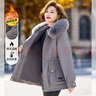 淺戀【加絨加厚】媽媽裝冬季大毛領(lǐng)連帽派克服棉衣外套中老年女裝棉服 曬單實(shí)拍圖