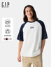 GAP男女裝2025春季新款純棉印花logo撞色插肩袖短袖T恤上衣725618 海軍藍 S (165/88A) 亞洲尺碼 曬單實(shí)拍圖