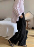 春夏新款女裝休閑褲寬松闊腿褲醋酸奶昔褲潮流顯瘦高級感 黑色 薄款 L 曬單實(shí)拍圖
