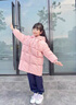 鴨鴨紅色中長(cháng)款兒童羽絨服女童2025新款冬季防寒連帽保暖中大童裝外套 粉紅色 150 曬單實(shí)拍圖