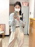 妍莉芬（yanlifen）休閑褲女2025年秋裝新款藍色毛衣外套女裝春秋套裝針織衫衣服褲子 三件套 55/60kg/L 曬單實拍圖