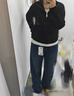 森馬（Semir）牛仔褲女抓毛闊腿褲港風冬季2025顯腿長拖地褲ins潮109725124002 曬單實拍圖