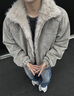 杜小閑座山雕PU皮棉服男冬季新款美式復古工裝棉襖潮流寬松保暖棉衣外套 淺灰色 XL [推薦120-140斤] 曬單實(shí)拍圖
