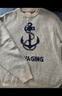 馬登工裝 美式復古針織船錨提花毛衣vintage套頭圓領(lǐng)打底衫男秋季 灰藍色 M 曬單實(shí)拍圖
