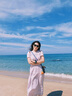范思藍(lán)恩打條后腰鏤空連衣裙女2025夏新款小眾蕾絲拼接長(zhǎng)裙2675 薄霧紫 M 曬單實(shí)拍圖