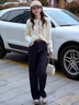 妍莉芬（yanlifen）2025秋季搭配一整套韓系軟糯時(shí)尚針織毛衣牛仔闊腿褲兩件套裝女裝 橘上衣+米白褲子兩件套 S (85-100) 曬單實(shí)拍圖
