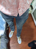 伍迪丹頓（WODYDATON）高級感牛仔褲男士2025秋季彈力修身小腳褲潮牌個(gè)性印花九分休閑褲 藍色 29 【100-110斤】 曬單實(shí)拍圖