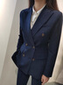 百顏西裝套裝女外套2025新款格子質(zhì)感厚款正裝休閑ol職業(yè)裝套褲秋冬裝 暗格紋藏藍色西裝+闊腿褲 M 曬單實(shí)拍圖