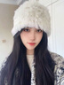 XINBUCKS兔毛毛絨帽子女秋冬保暖毛線(xiàn)帽子高顏值套頭帽包頭帽盆帽加大頭圍 白色 適合54-60cm 曬單實(shí)拍圖