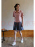 獨(dú)束大碼女裝復(fù)古POLO領(lǐng)收腰顯瘦T恤女夏季新款微胖mm休閑百搭上衣 桃粉色 L （尺碼：2） 曬單實(shí)拍圖