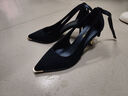 小野七天絨面黑色高跟鞋女成人禮加寬加肥尖頭氣質(zhì)單鞋胖款職業(yè)工作鞋大碼 尖頭絨面黑色 7cm 38碼 曬單實(shí)拍圖