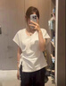 韓系高級感綁腰收腰V領(lǐng)短袖T恤女夏季小眾設(shè)計感修身蝙蝠袖上衣 白色 M 曬單實拍圖