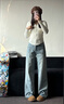 美麗衣櫥（BEAUTIFUL WARDROBE）高腰水洗復古牛仔褲女款秋季寬松舒適闊腿褲女休閑百搭長(cháng)褲子女 曬單實(shí)拍圖