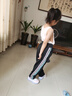 艾諾輪女童衛褲長(cháng)褲款中大兒童裝女孩7-15歲少女外穿秋季天款寬松休閑褲 黑色 彩條春秋款 130 建議120cm左右 曬單實(shí)拍圖