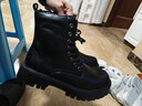 井邁【牛皮】馬丁靴男中幫英倫秋冬款增高黑色高幫皮鞋機車(chē)工裝短靴子 黑色高幫拉鏈【加絨款】 42 碼（=運動(dòng)鞋43） 曬單實(shí)拍圖