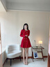 晨芙職業(yè)西裝連衣裙女時(shí)尚高腰雙排扣小個(gè)子氣質(zhì)女神范百褶裙通勤工裝 紅色 S 建議80-90斤 曬單實(shí)拍圖