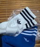 adidas經(jīng)典舒適三條紋短筒及踝襪子男女阿迪達斯官方三葉草 白/藍(lán)/暗灰 3942 曬單實拍圖