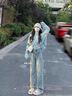 妍莉芬（yanlifen）休閑褲女裝秋季套裝女2025年新款穿搭整套法式衣服兩件套褲子春秋 條紋上衣+藍色牛仔褲 L【100-120斤】 曬單實(shí)拍圖