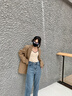 塔馳密司 TOUCH MISSTOUCH MISS牛仔褲女秋冬老爹褲加絨高腰直筒九分蘿卜寬松哈倫褲 黑藍(lán) 27 曬單實(shí)拍圖
