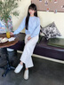 森馬（Semir）牛仔褲女冬季寬松分割抓毛拖地褲2025新款酷颯風(fēng)顯腿長(zhǎng)彎刀褲 奶白10501 XS 曬單實(shí)拍圖