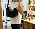 裘真【明星同款】植鞣羊皮月牙hobo包通勤單肩腋下包包女 黑色小號 小包/大包 曬單實(shí)拍圖