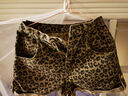 三彩2025夏季新款寬松高腰豹紋牛仔褲純棉闊腿褲翻邊短褲女 咖啡色花卉 M 160/68A 曬單實(shí)拍圖